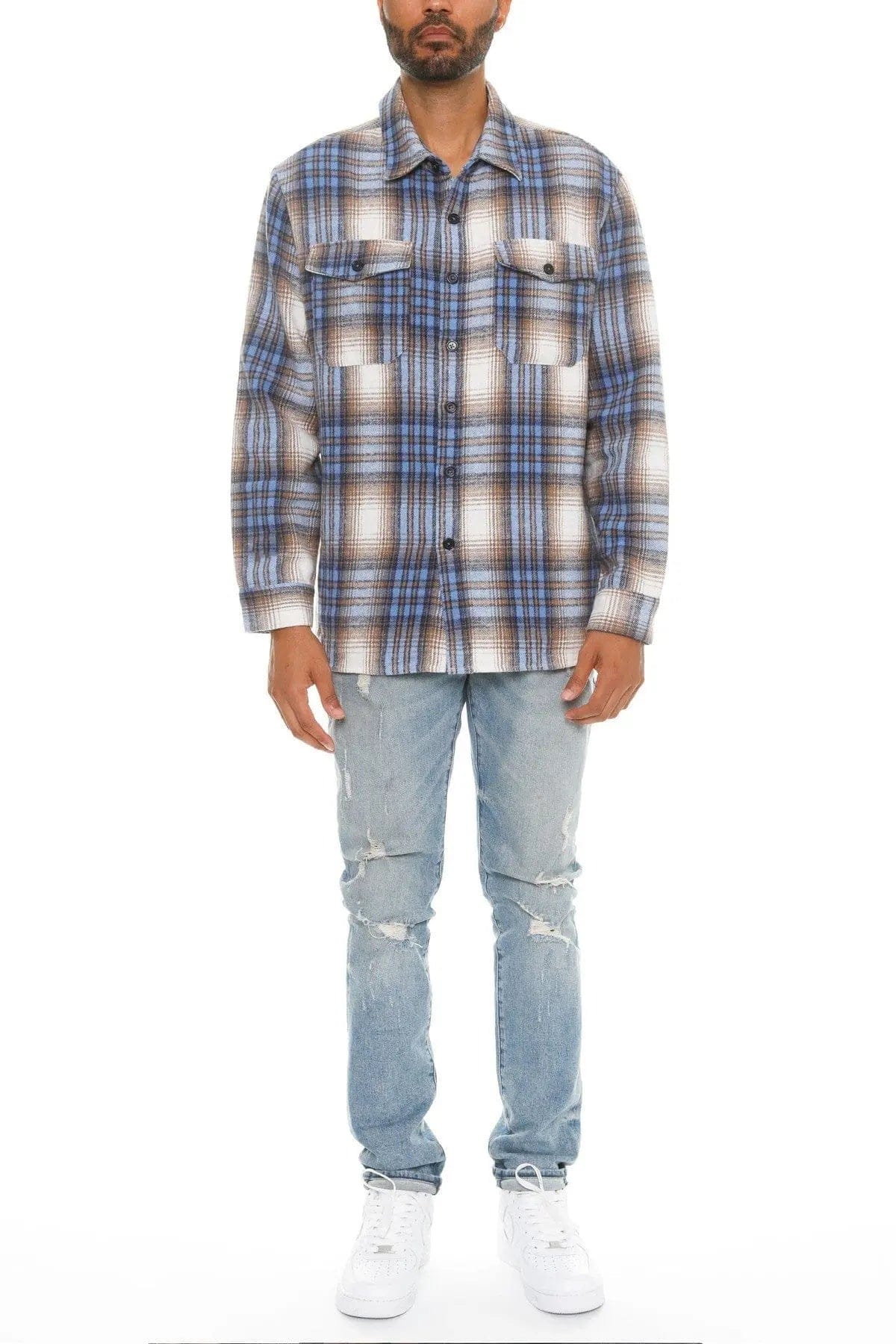 AnchorFinds.com Shackets M Men's Checkered Soft Flannel Shacket: A Fusion of Comfort and Class - Blue Sand