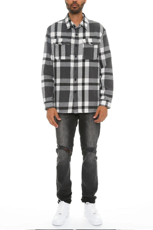 AnchorFinds.com Shackets M Men's Checkered Soft Flannel Shacket in Grey/Black: A Fusion of Comfort and Class