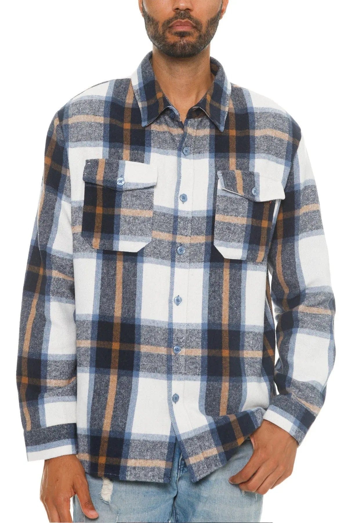 AnchorFinds.com Shackets S Men's Checkered Soft Flannel Shacket in Blue/Gold