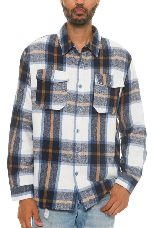 AnchorFinds.com Shackets S Men's Checkered Soft Flannel Shacket in Blue/Gold