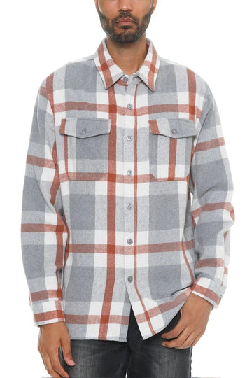 AnchorFinds.com Shackets S Men's Checkered Soft Flannel Shacket in Grey/Rust: A Fusion of Comfort and Class