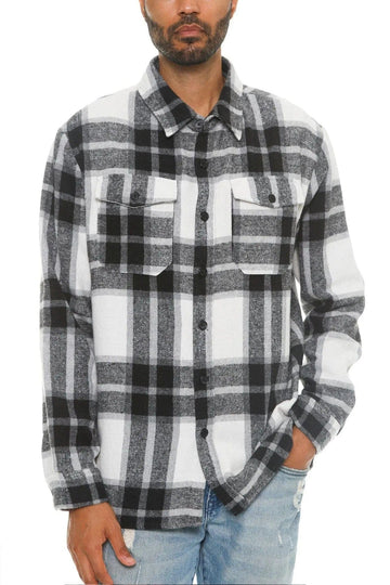 AnchorFinds.com Shackets S Men's Checkered Soft Flannel Shacket in White/Black: A Fusion of Comfort and Class