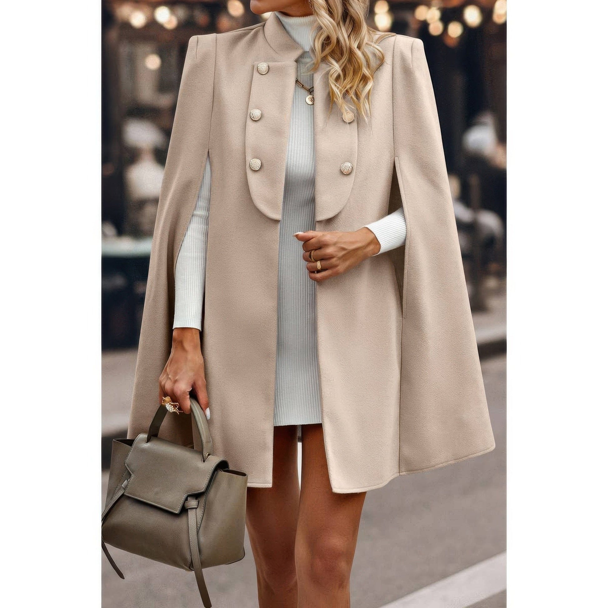 AnchorFinds.com Solid Cloak Sleeve Double Breasted Cape Coat