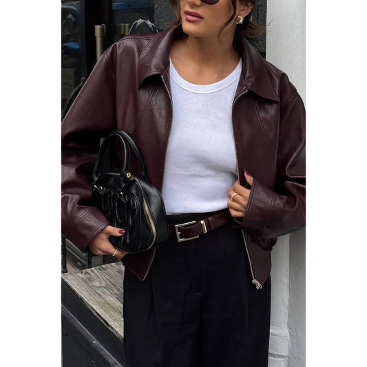 AnchorFinds.com Solid Long Sleeve Short Lapel Zipper Jacket