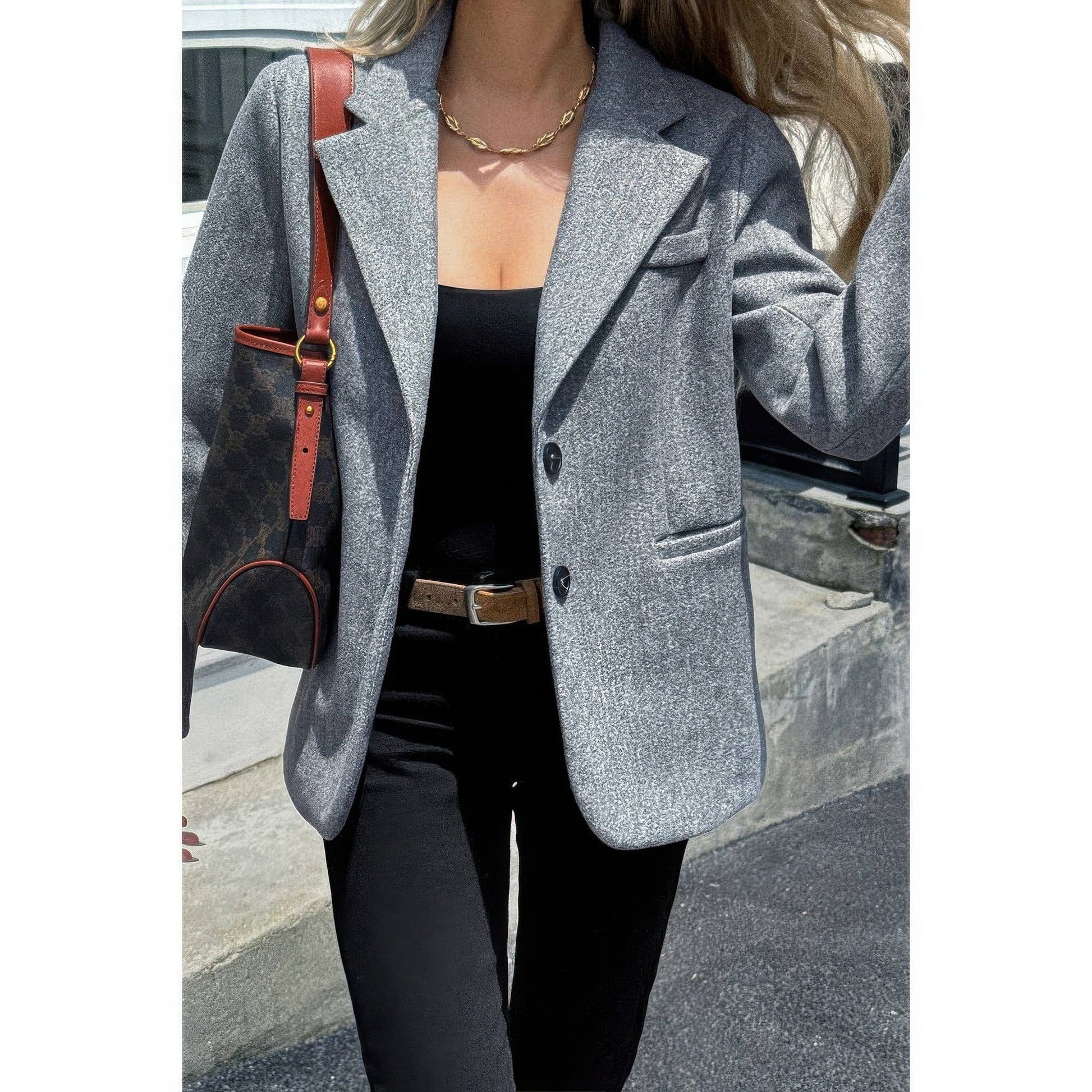 AnchorFinds.com Solid Notch Lapel Single Breasted Blazer