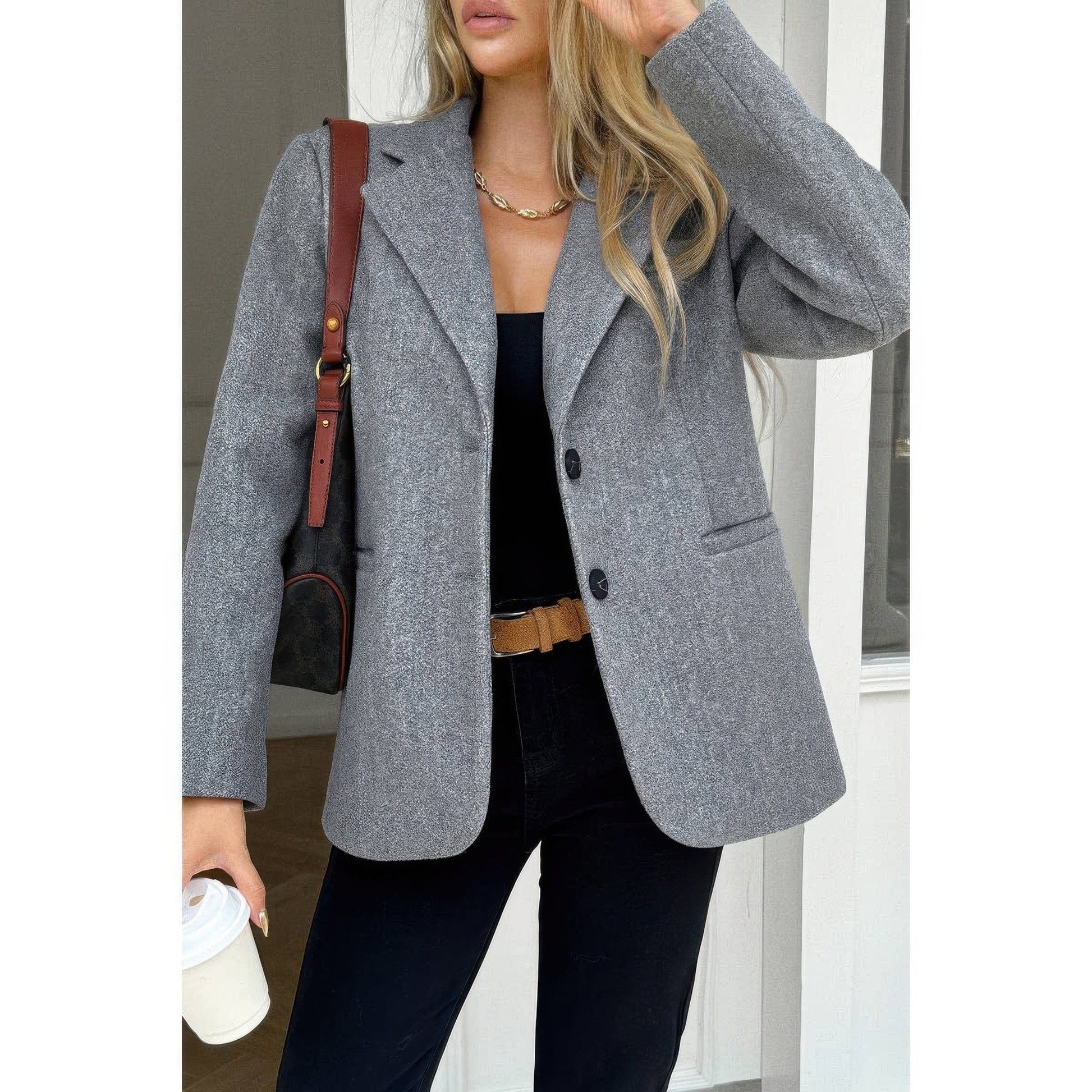AnchorFinds.com Solid Notch Lapel Single Breasted Blazer