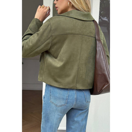 AnchorFinds.com Solid Suit Lapel Faux Suede Leather Jacket