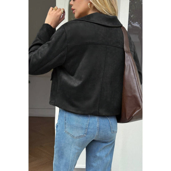 AnchorFinds.com Solid Suit Lapel Faux Suede Leather Jacket