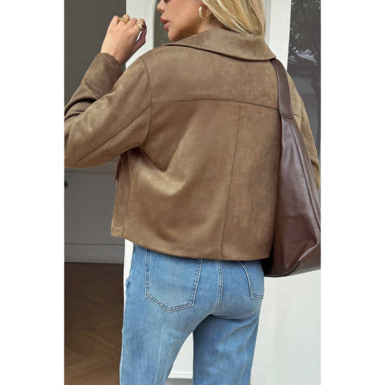 AnchorFinds.com Solid Suit Lapel Faux Suede Leather Jacket