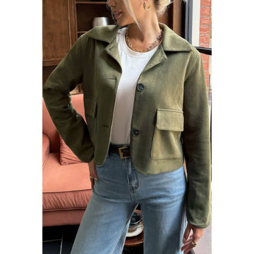 AnchorFinds.com Solid Suit Lapel Faux Suede Leather Jacket