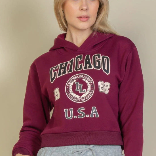 AnchorFinds.com Sweatshirt Burgundy / S Chicago Graphic  Pull Over Hoodie Drop Shoulder