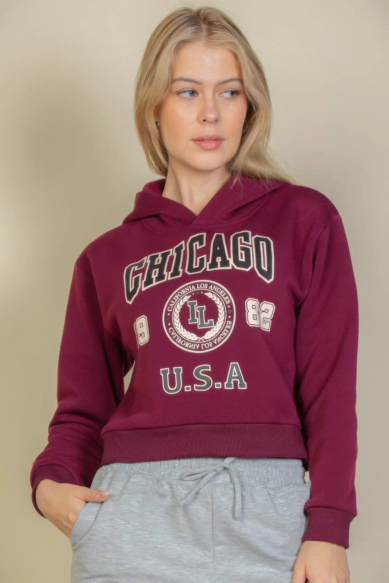 AnchorFinds.com Sweatshirt Burgundy / S Chicago Graphic  Pull Over Hoodie Drop Shoulder