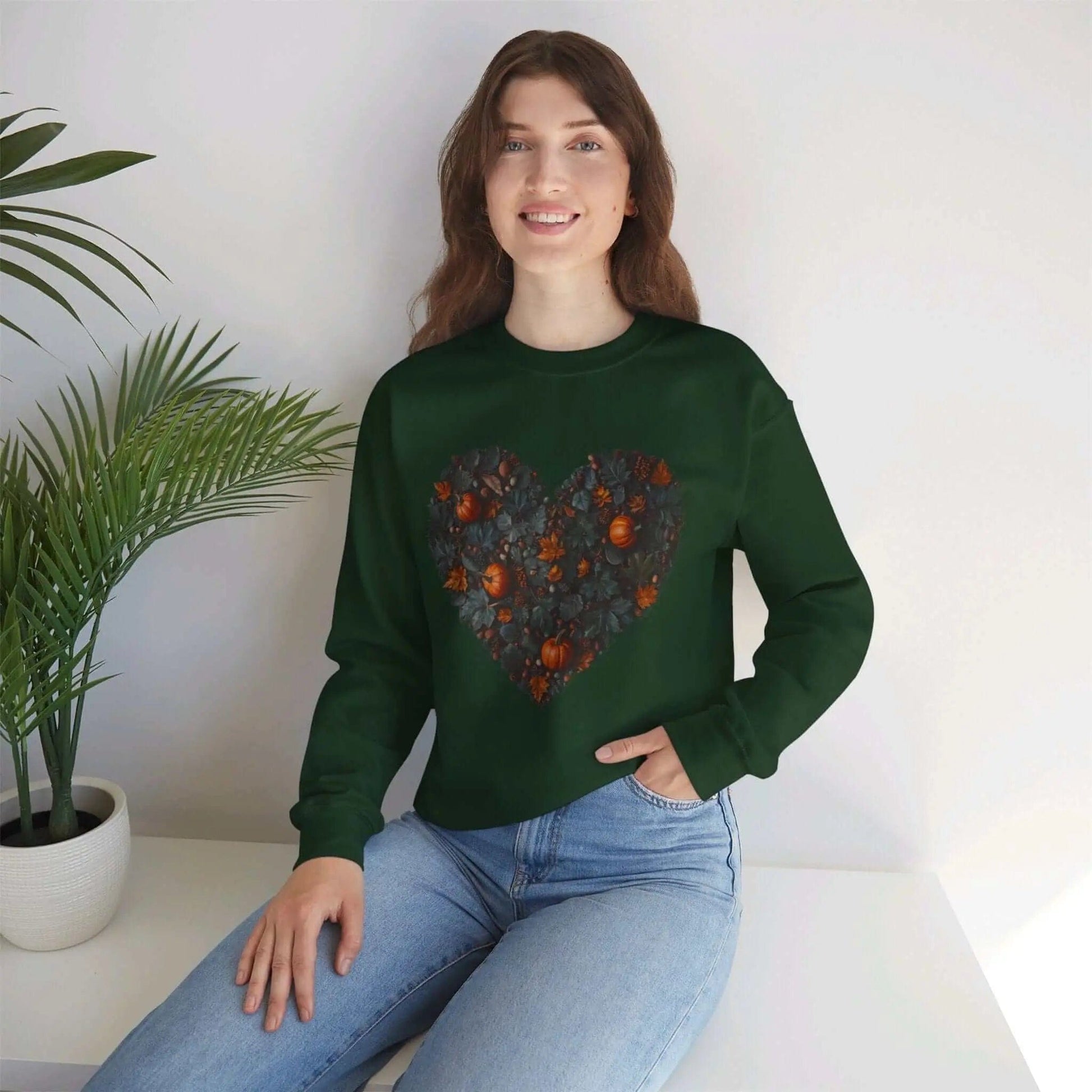 AnchorFinds.com Sweatshirt Forest Green / S Fall Heart Unisex Heavy Blend™ Crewneck Sweatshirt