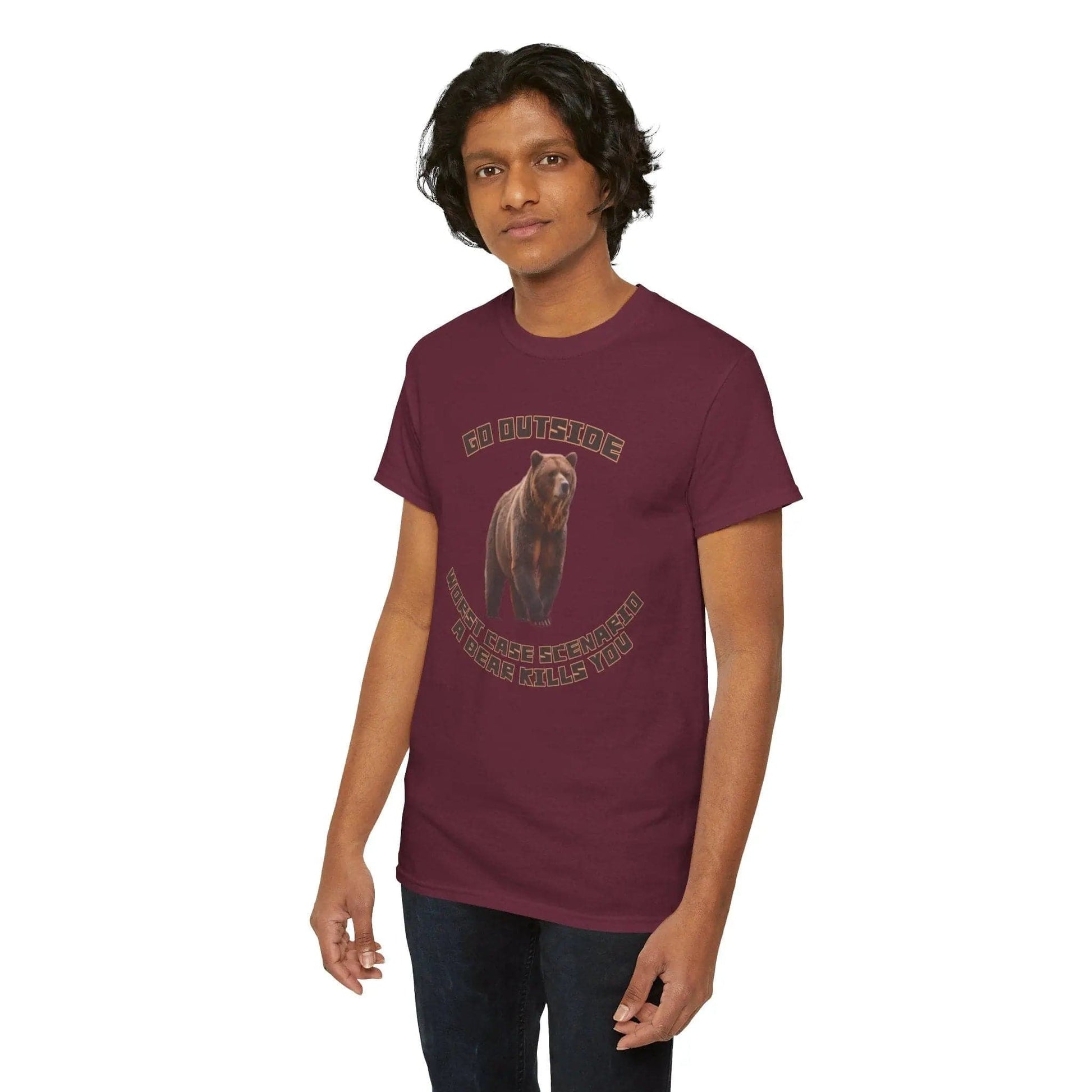 AnchorFinds.com T-Shirt Maroon / S Go Outside Worst Case Scenario A Bear Kills You