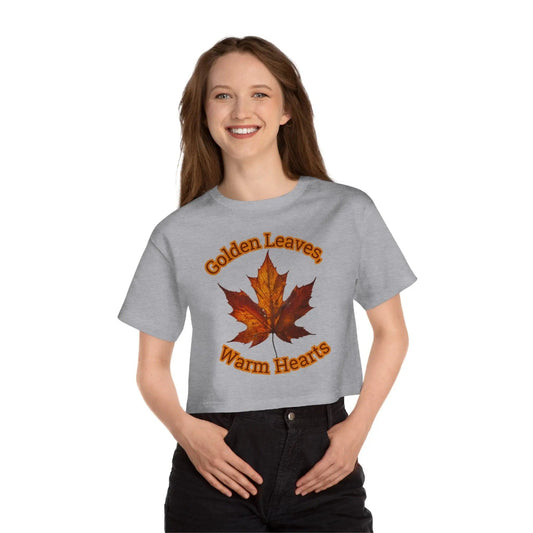 AnchorFinds.com T-Shirt Oxford Grey / XS Golden Leaves, Warm Hearts Cropped T-Shirt