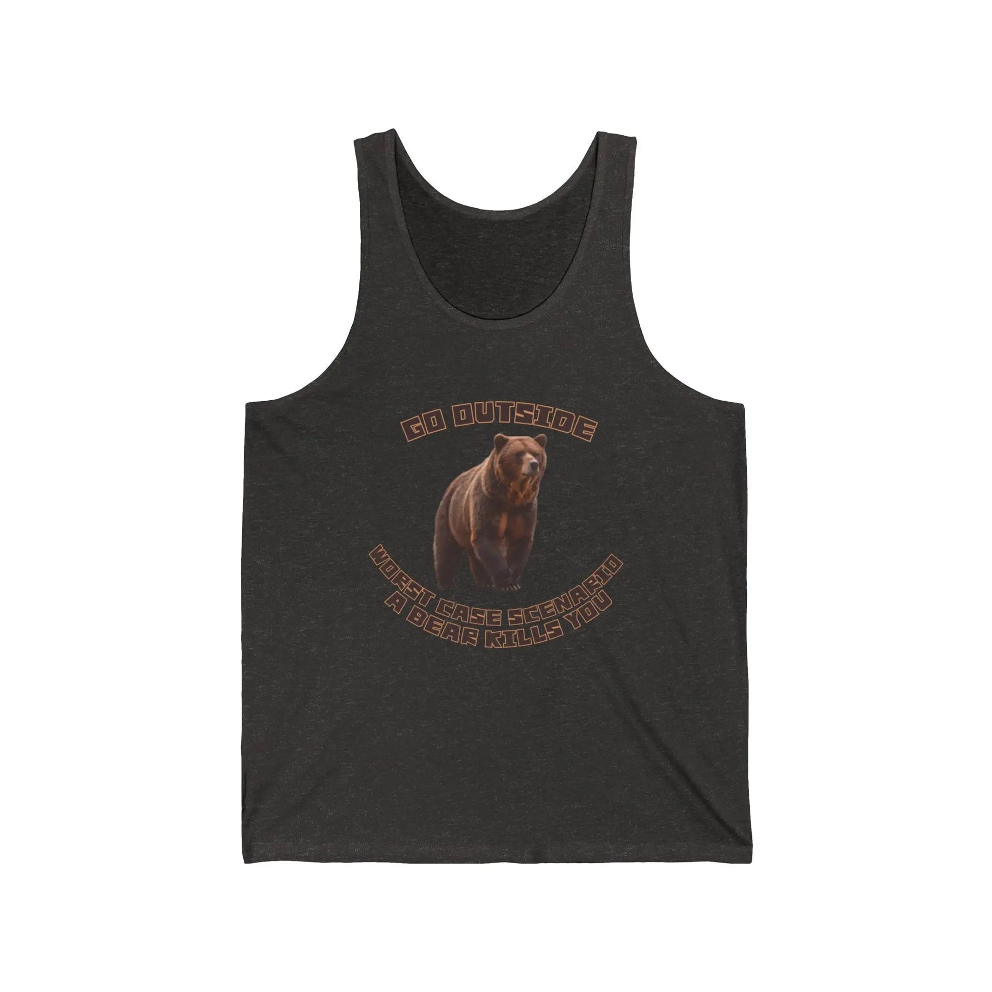 AnchorFinds.com Tank Top XS / Charcoal Black TriBlend Go Outside Worst Case Scenario A Bear Kills You Unisex Jersey Tank