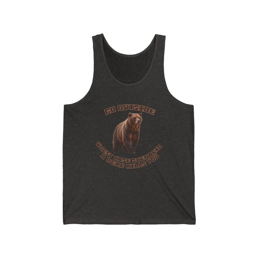 AnchorFinds.com Tank Top XS / Charcoal Black TriBlend Go Outside Worst Case Scenario A Bear Kills You Unisex Jersey Tank