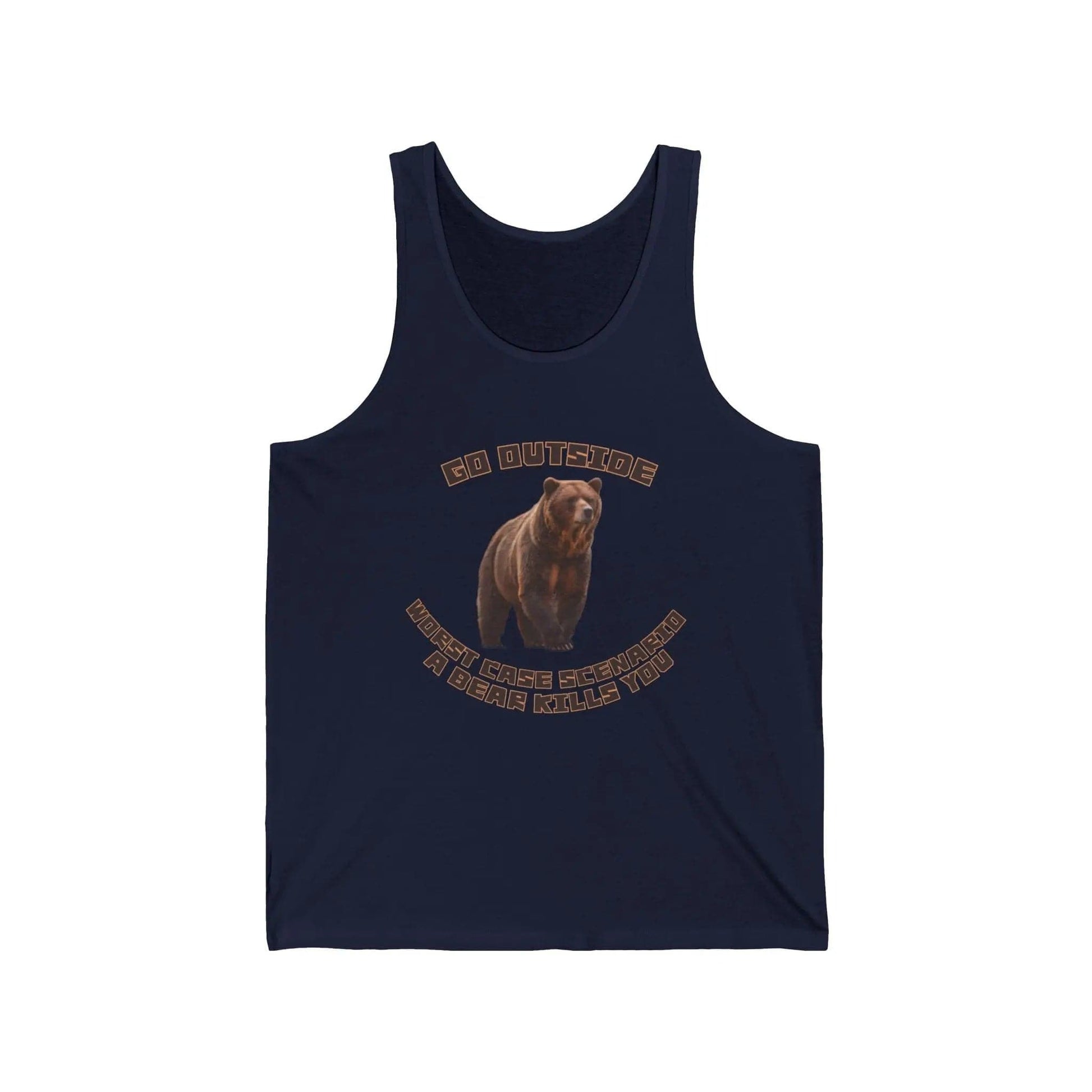 AnchorFinds.com Tank Top XS / Navy Go Outside Worst Case Scenario A Bear Kills You Unisex Jersey Tank