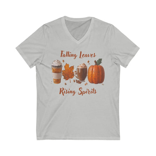 AnchorFinds.com V-neck S / Athletic Heather Falling Leaves, Rising Spirits Unisex V-Neck Tee: Stylish Comfort for Every Occasion