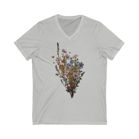 AnchorFinds.com V-neck S / Athletic Heather Wildflower Unisex Jersey Short Sleeve V-Neck Tee