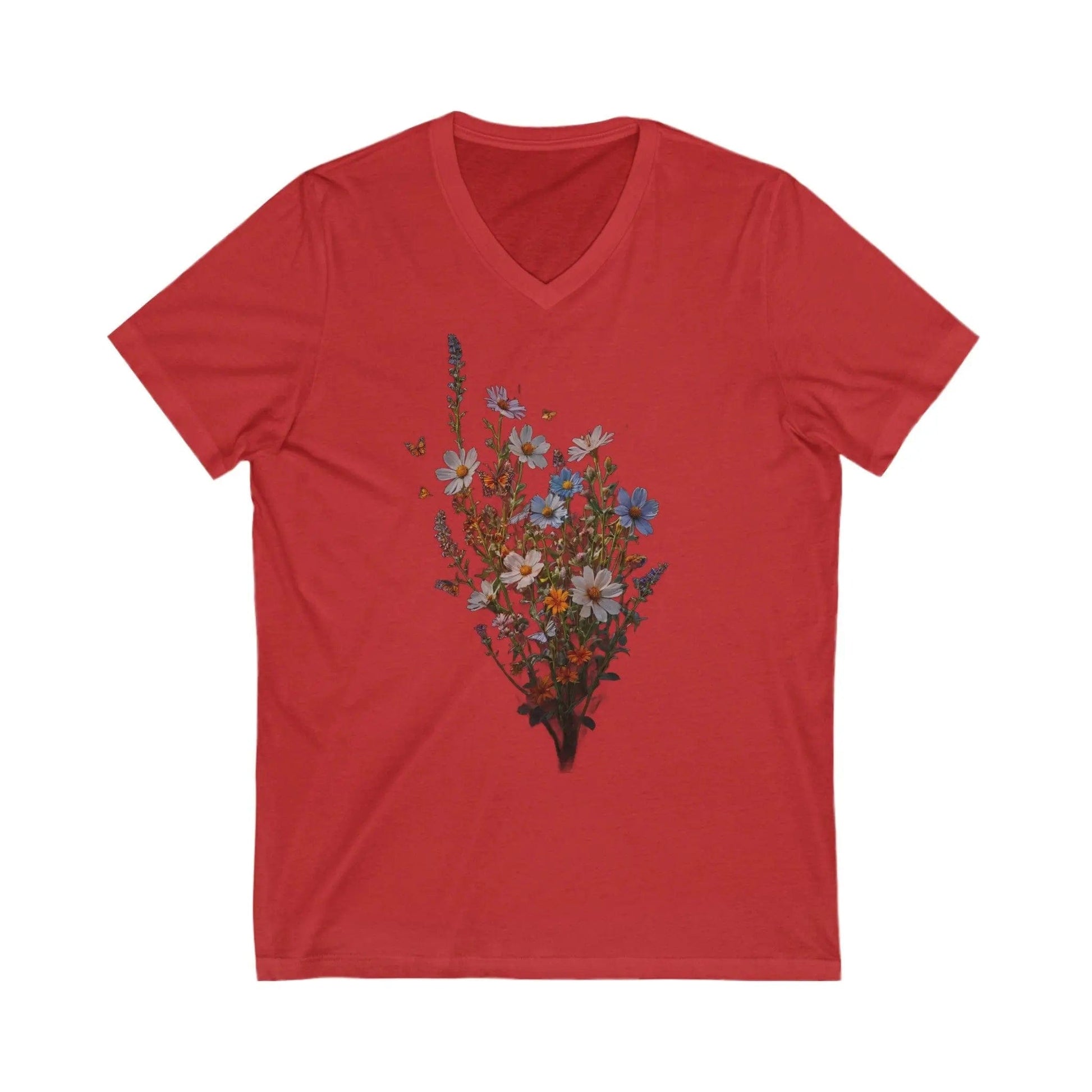 AnchorFinds.com V-neck S / Red Wildflower Unisex Jersey Short Sleeve V-Neck Tee