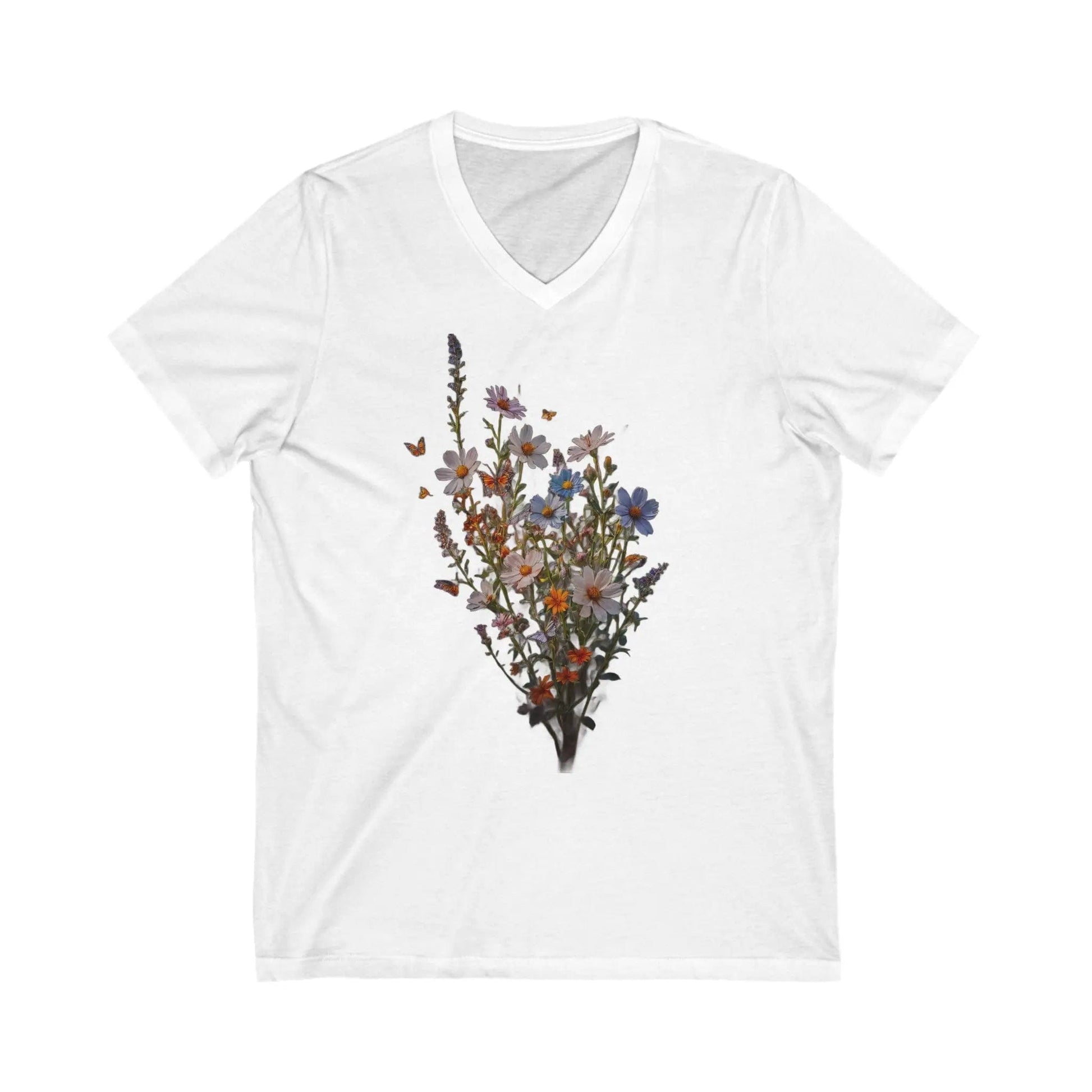 AnchorFinds.com V-neck S / White Wildflower Unisex Jersey Short Sleeve V-Neck Tee