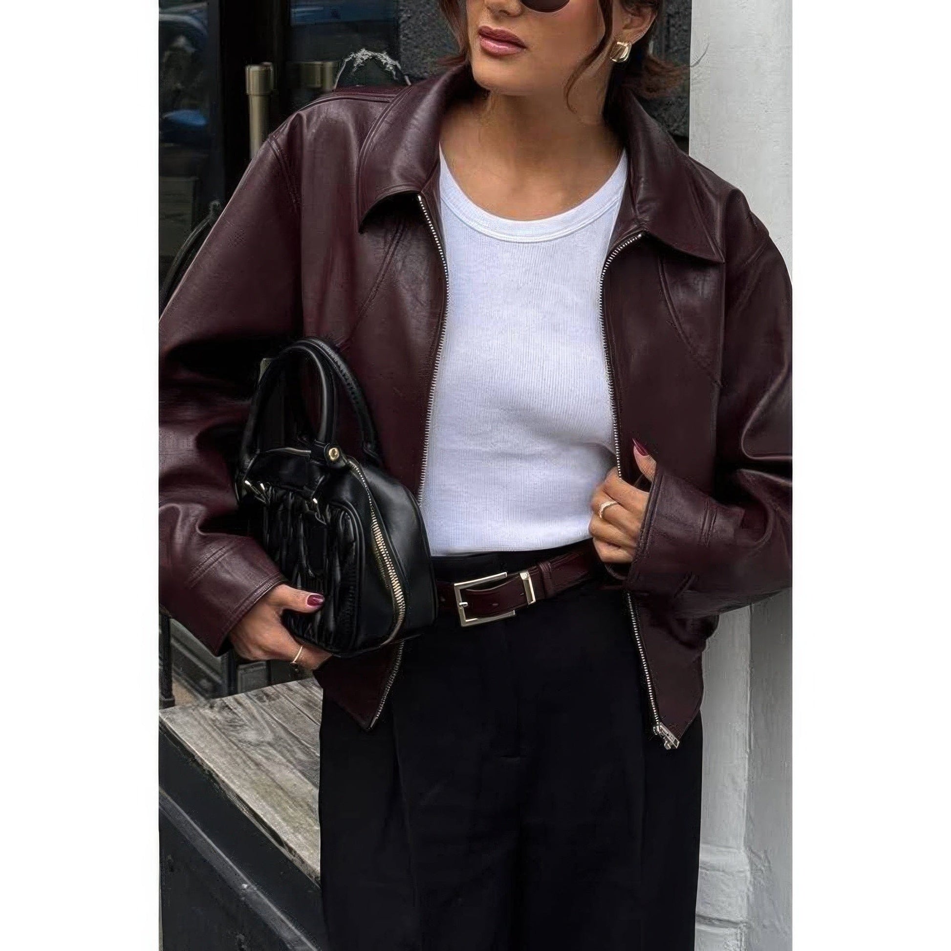 AnchorFinds.com Wine / S Solid Long Sleeve Short Lapel Zipper Jacket