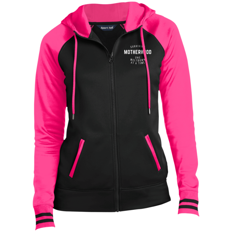 Black/Neon Pink / X-Small Surviving Motherhood Ladies' Sport-Wick® Full-Zip Hooded Jacket