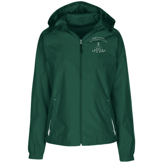 Forest Green/White / X-Small LST76 Ladies' Jersey-Lined Hooded Windbreaker