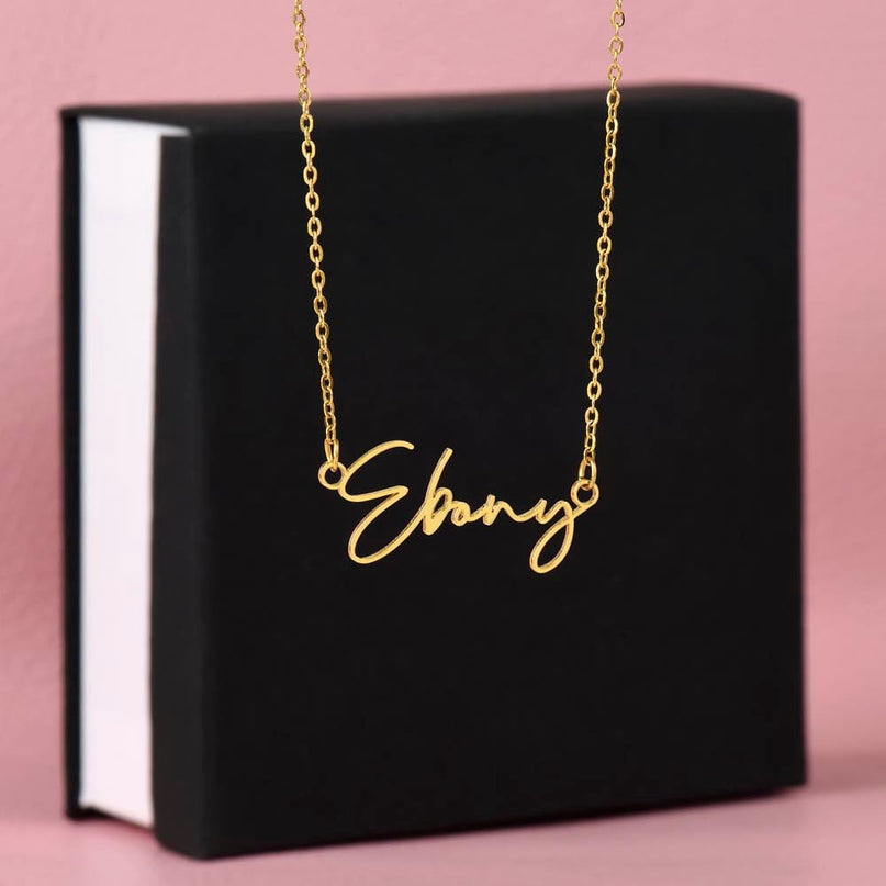 Gold Finish Over Stainless Steel / Standard Box Signature Name Necklace