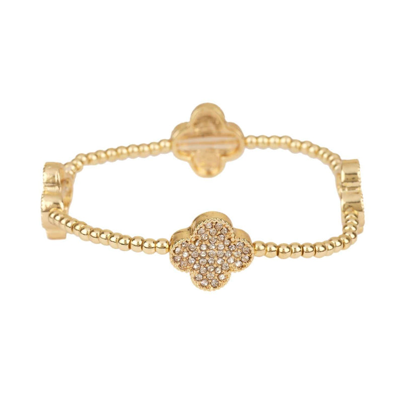 Gold Rhinestone Flower Elastic Bracelet