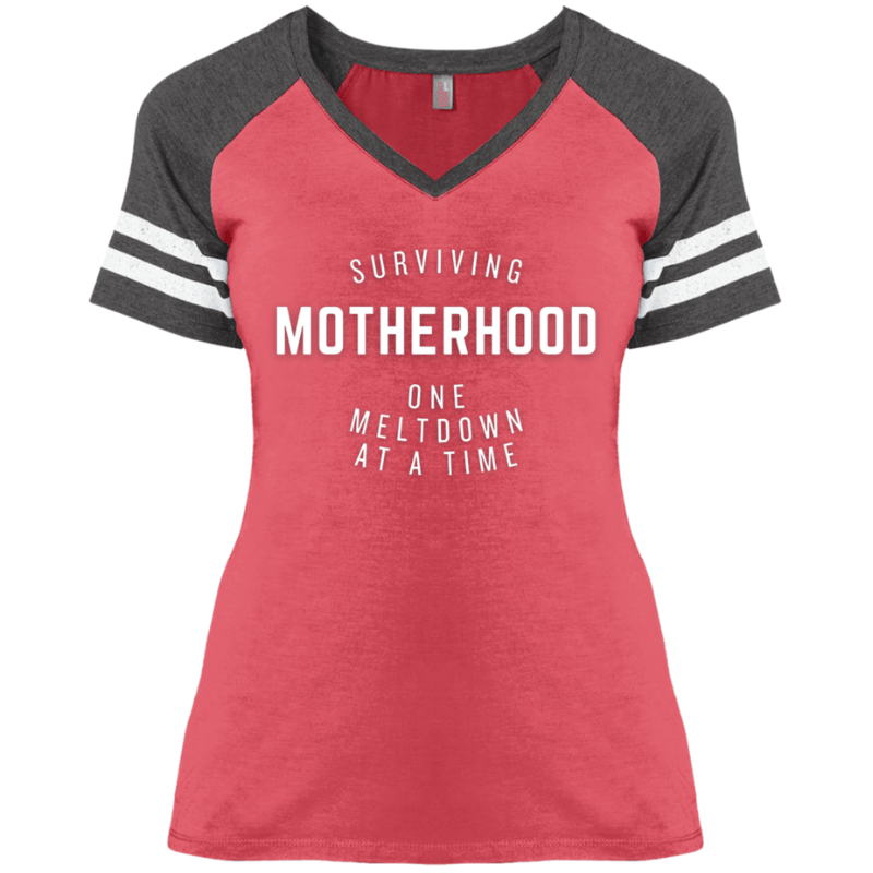 Heather Red/Heathered Charcoal / X-Small Surviving Motherhood Game V-Neck T-Shirt