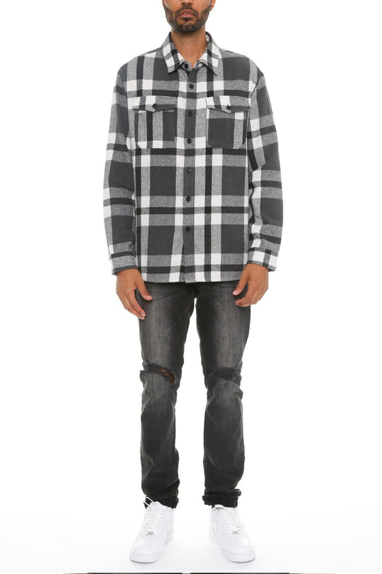 M Men's Checkered Soft Flannel Shacket - Grey/Black