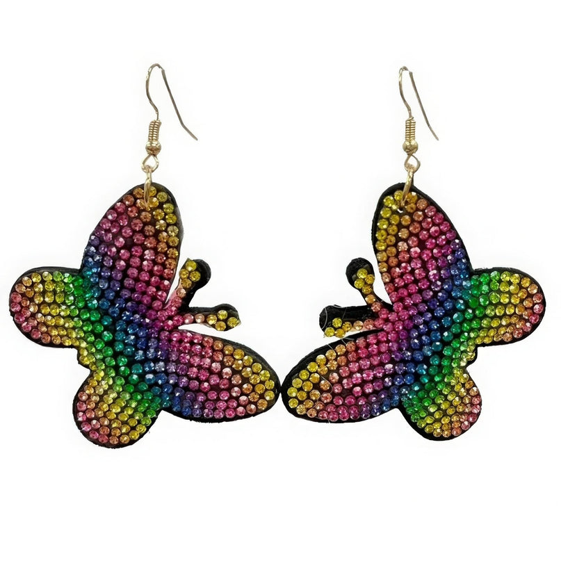 Multi Rainbow Rhinestone Butterfly Dangle Earring