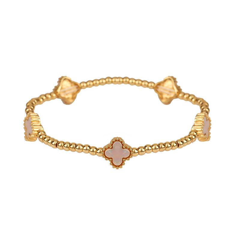 Pink/Gold Metal Flower Station Stretch Bracelet