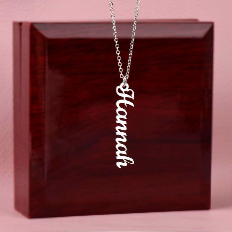Polished Stainless Steel / Luxury Box Personalized Vertical Name Necklace