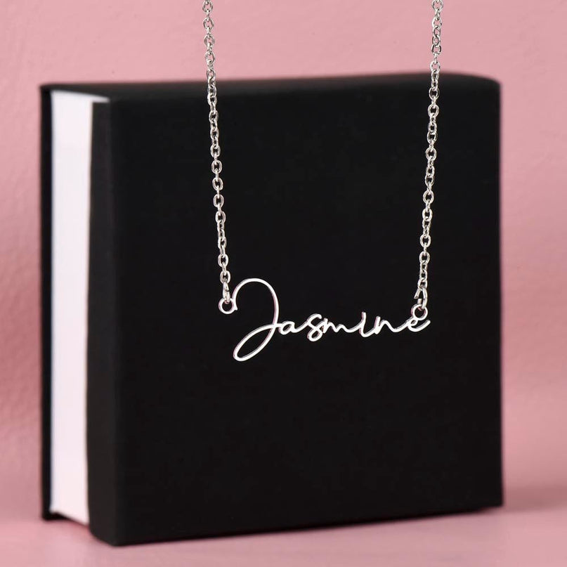 Polished Stainless Steel / Standard Box Signature Name Necklace