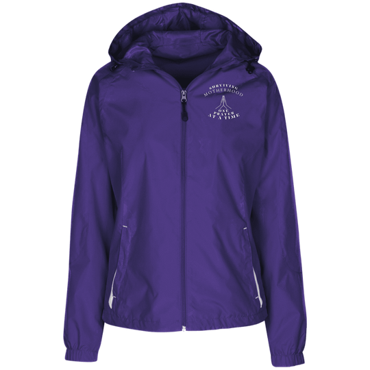 Purple/White / X-Small LST76 Ladies' Jersey-Lined Hooded Windbreaker