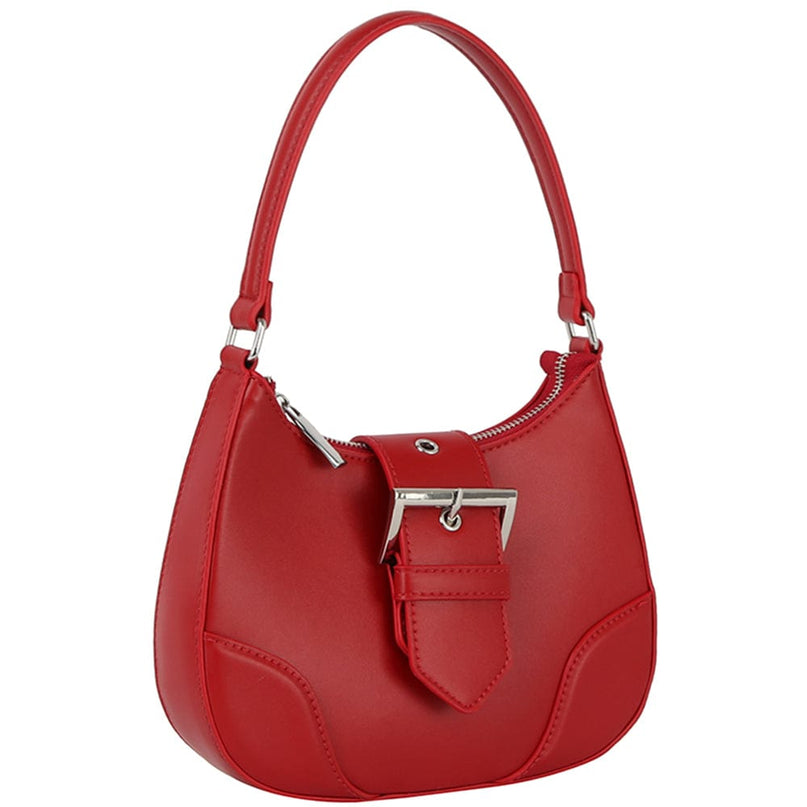 Red Fashion Buckle Curve Handle Shoulder Bag