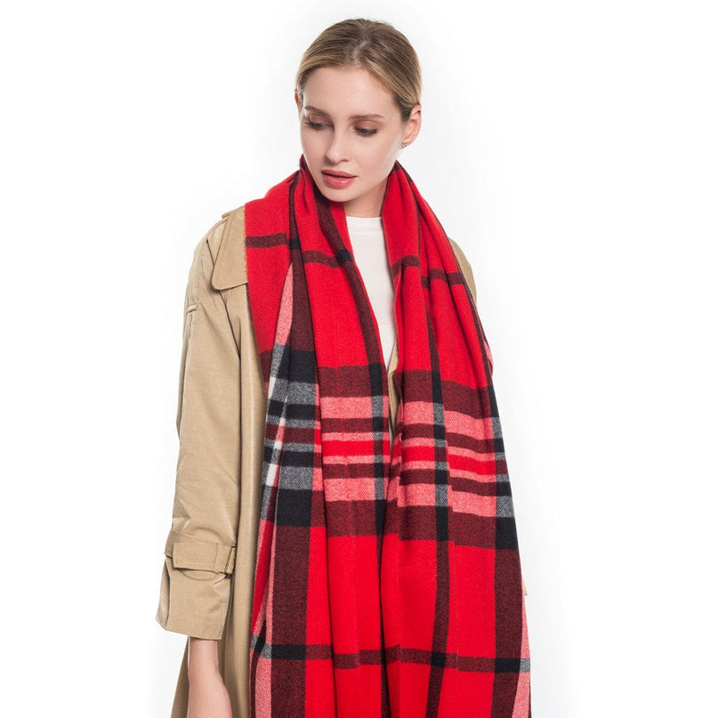 Red FASHION CHECK TASSEL OBLONG SCARF 🧣