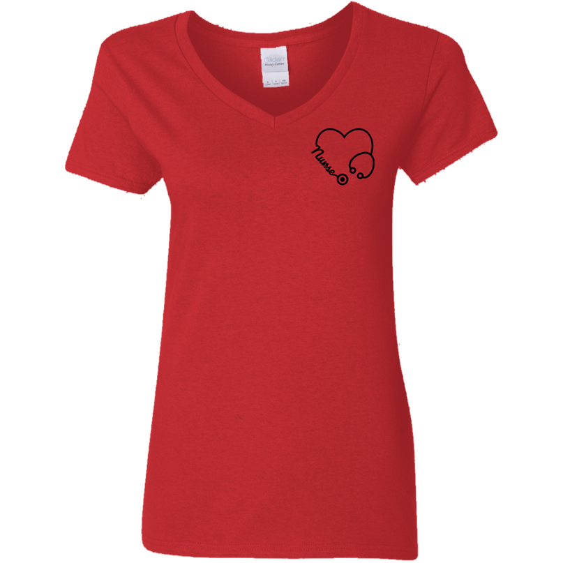 Red / S Nurse Heart Ladies' 5.3 oz. V-Neck T-Shirt