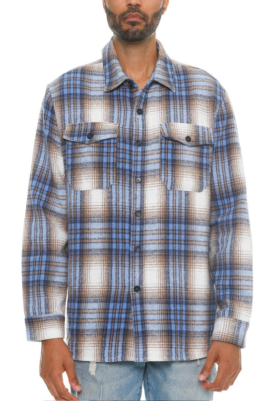 S Men's Checkered Soft Flannel Shacket - Blue Sand