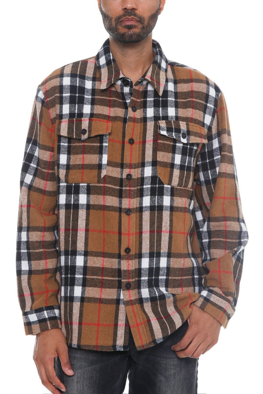 S Men's Checkered Soft Flannel Shacket  - Camel