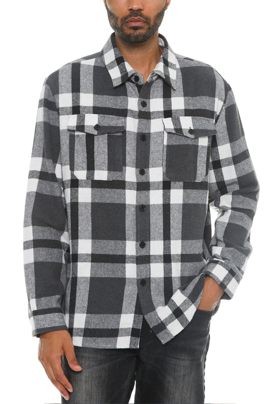 S Men's Checkered Soft Flannel Shacket - Grey/Black