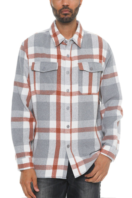 S Men's Checkered Soft Flannel Shacket - Grey/Rust