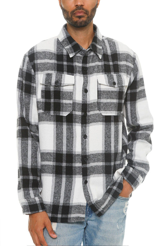 S Men's Checkered Soft Flannel Shacket - White/Black
