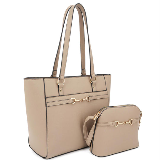 Taupe 2-in-1 Tote and Crossbody Bag Set
