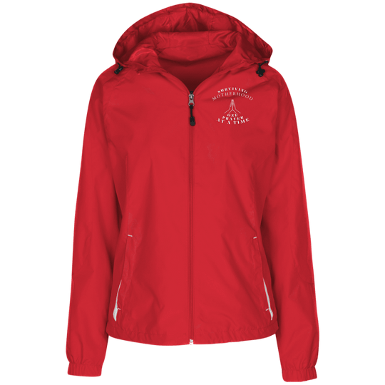 True Red/White / X-Small LST76 Ladies' Jersey-Lined Hooded Windbreaker