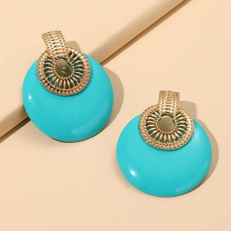 Turquoise Round Metal Post Earring