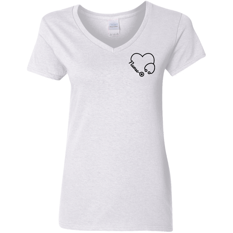 White / S Nurse Heart Ladies' 5.3 oz. V-Neck T-Shirt